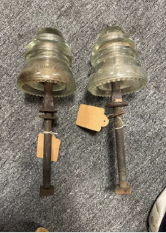 Vintage Hemingray-42 Clear Glass Insulator on Metal Post