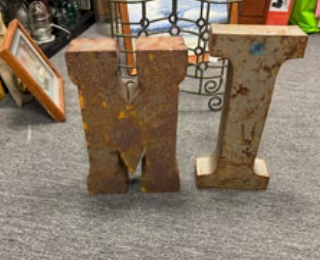 Vintage Large Rustic Metal Letters M & I