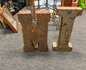 Vintage Large Rustic Metal Letters M & I
