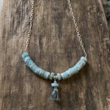Aquamarine and Larimar Necklace, sterling silver