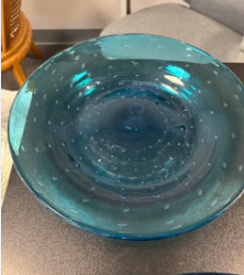 Blue Hand Blown Glass Console Bowl - Vintage
