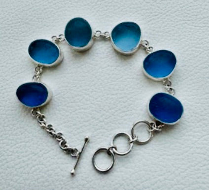 Bright Blue Sea Glass Bracelet from Glass Beach Usury Bay Sea of Japan