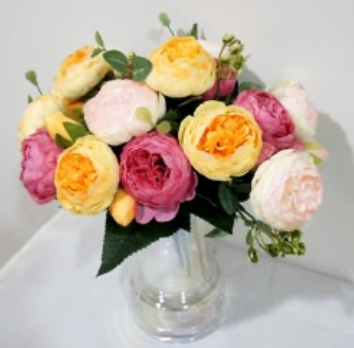 12'' Silk Peony Flower Bunch, Spring Wedding/Home Decors: Mixture Yellow/Light Pink/Hot Pink