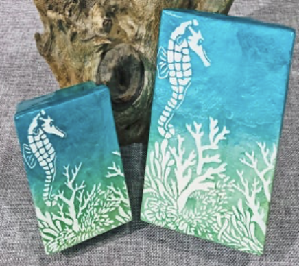 Sea Life Blue & Green Painted Capiz Box