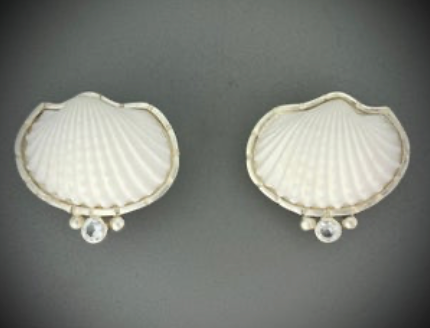 Ark Clam Shell & White Topaz Earrings | Sterling Silver