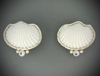 Ark Clam Shell & White Topaz Earrings | Sterling Silver