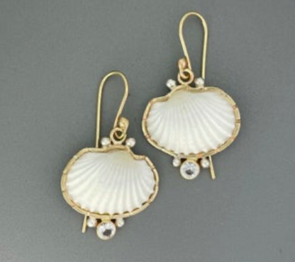 Ark Clam Shell & White Topaz Earrings | Sterling Silver
