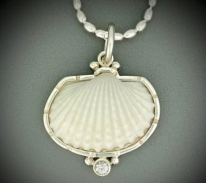 Ark Clam Shell & White Topaz Pendant | Sterling Silver