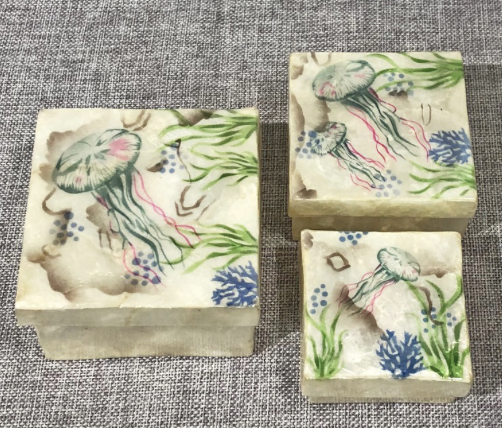 Jellyfish Painted Capiz Square Box - Large