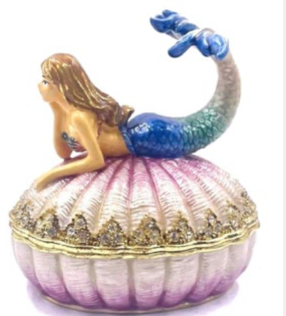 Bejeweled Mermaid on Shell Box