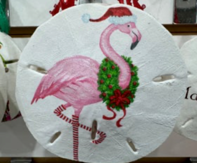 Sand Dollar Flamingo Claus Christmas Ornament
