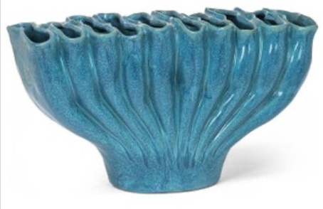 Large Organic Pleated Vase-Blue-12"H