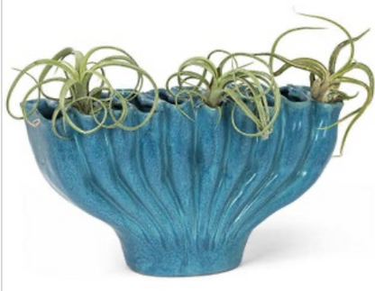 Large Organic Pleated Vase-Blue-12"H
