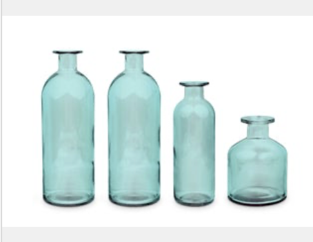 Glass Flower Vase Large — 8" H, Available in Blue, Clear & Pink