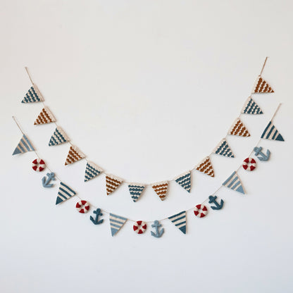 Handmade Wool Felt Scalloped Pennant Garland, Multi Color